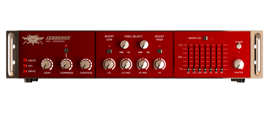 The modeled Cerberus' Head Amp. Including 3 kind of amplifiers: FET / solid state, Tube, and Drive.